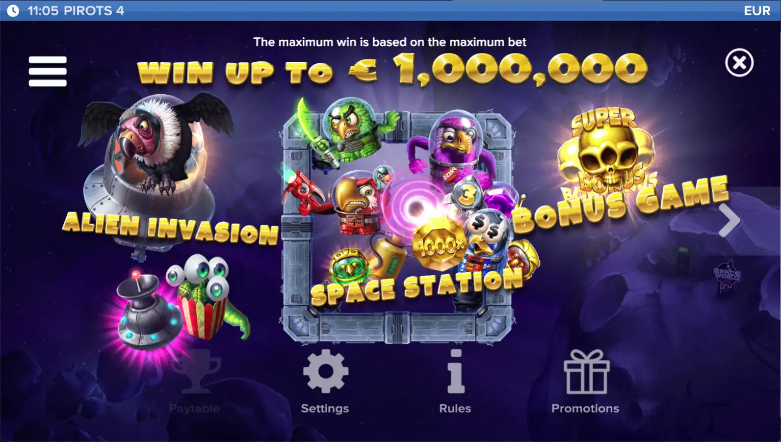 Pirots 4 gameplay paytable 1