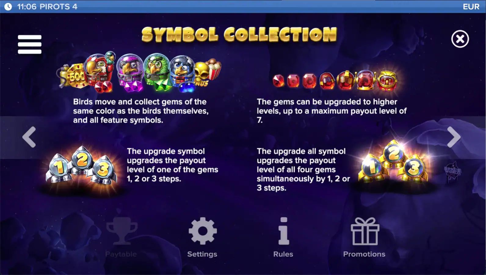 Pirots 4 gameplay paytable 2